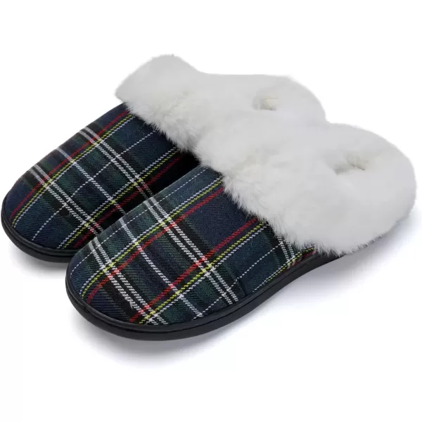 imageWateLves Womens Memory Foam Slippers Knitted Fur Collar House Shoes AntiSkid Sole for Indoor ampamp OutdoorChristmas Green