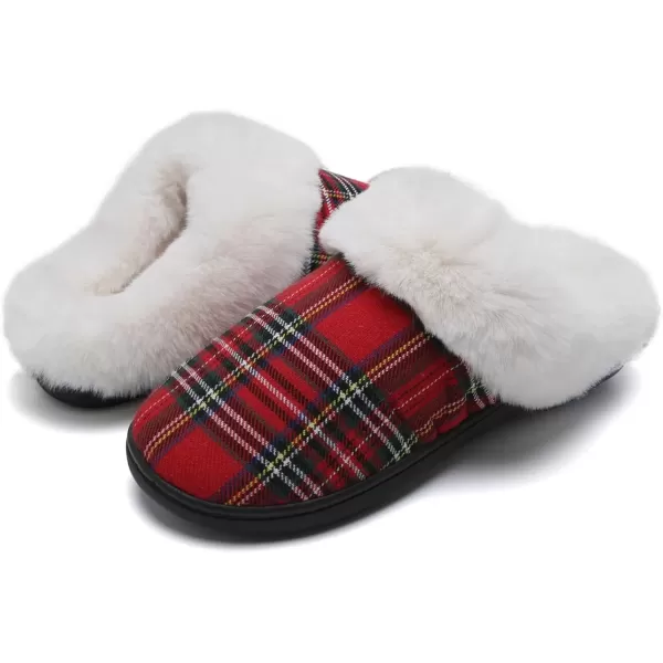 imageWateLves Womens Memory Foam Slippers Knitted Fur Collar House Shoes AntiSkid Sole for Indoor ampamp OutdoorChristmas Red