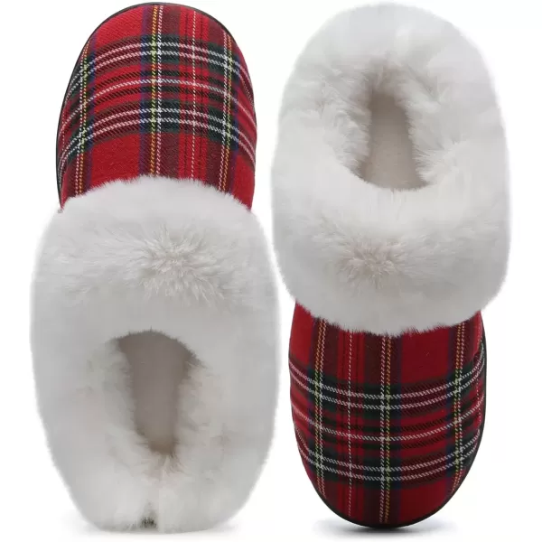 imageWateLves Womens Memory Foam Slippers Knitted Fur Collar House Shoes AntiSkid Sole for Indoor ampamp OutdoorChristmas Red