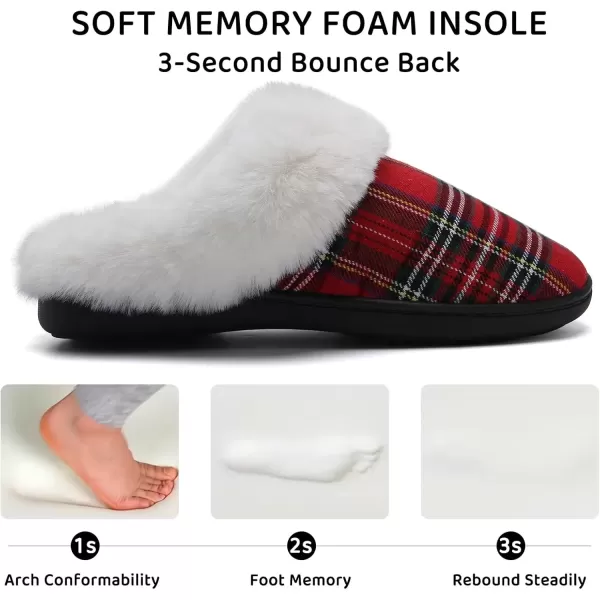 imageWateLves Womens Memory Foam Slippers Knitted Fur Collar House Shoes AntiSkid Sole for Indoor ampamp OutdoorChristmas Red