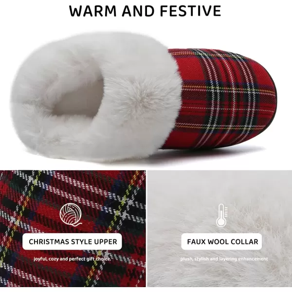 imageWateLves Womens Memory Foam Slippers Knitted Fur Collar House Shoes AntiSkid Sole for Indoor ampamp OutdoorChristmas Red