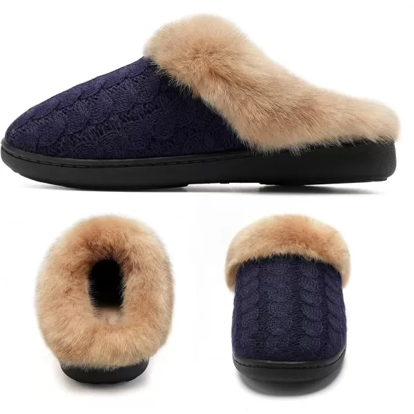 imageWateLves Womens Memory Foam Slippers Knitted Fur Collar House Shoes AntiSkid Sole for Indoor ampamp OutdoorDark Blue