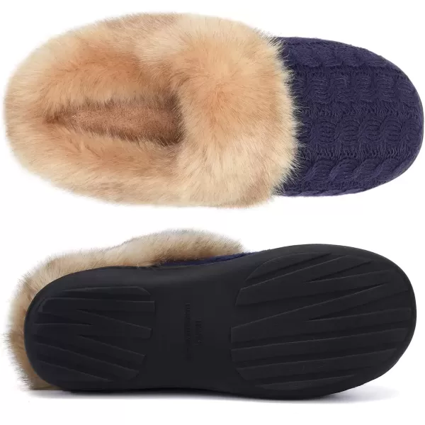 imageWateLves Womens Memory Foam Slippers Knitted Fur Collar House Shoes AntiSkid Sole for Indoor ampamp OutdoorDark Blue