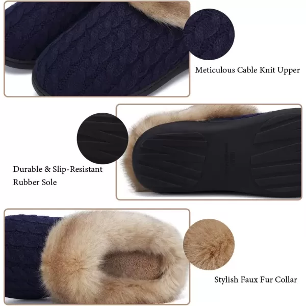 imageWateLves Womens Memory Foam Slippers Knitted Fur Collar House Shoes AntiSkid Sole for Indoor ampamp OutdoorDark Blue