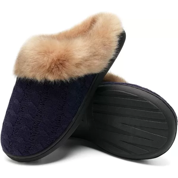 imageWateLves Womens Memory Foam Slippers Knitted Fur Collar House Shoes AntiSkid Sole for Indoor ampamp OutdoorDark Blue
