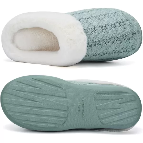 imageWateLves Womens Memory Foam Slippers Knitted Fur Collar House Shoes AntiSkid Sole for Indoor ampamp OutdoorGreen