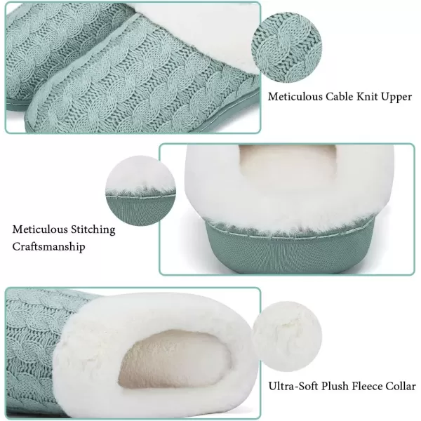 imageWateLves Womens Memory Foam Slippers Knitted Fur Collar House Shoes AntiSkid Sole for Indoor ampamp OutdoorGreen