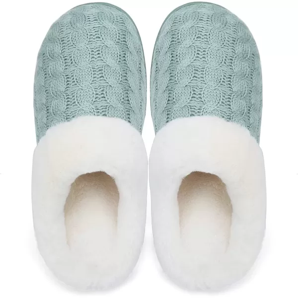imageWateLves Womens Memory Foam Slippers Knitted Fur Collar House Shoes AntiSkid Sole for Indoor ampamp OutdoorGreen