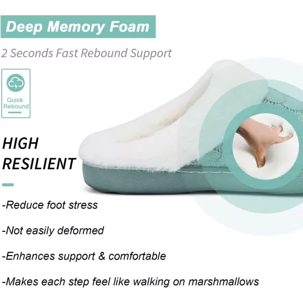 imageWateLves Womens Memory Foam Slippers Knitted Fur Collar House Shoes AntiSkid Sole for Indoor ampamp OutdoorGreen