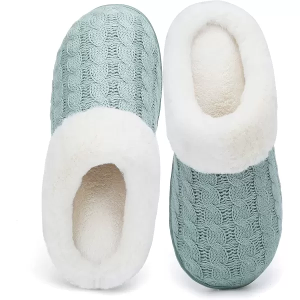 imageWateLves Womens Memory Foam Slippers Knitted Fur Collar House Shoes AntiSkid Sole for Indoor ampamp OutdoorGreen