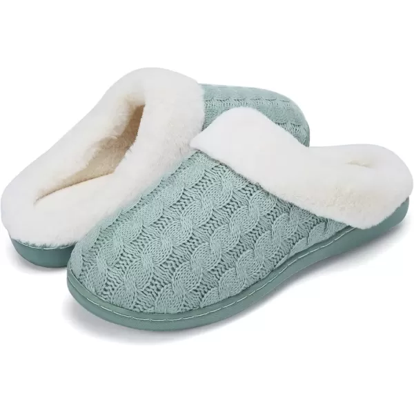 imageWateLves Womens Memory Foam Slippers Knitted Fur Collar House Shoes AntiSkid Sole for Indoor ampamp OutdoorGreen