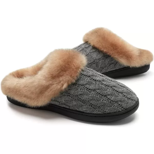 imageWateLves Womens Memory Foam Slippers Knitted Fur Collar House Shoes AntiSkid Sole for Indoor ampamp OutdoorGrey