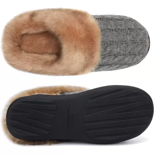 imageWateLves Womens Memory Foam Slippers Knitted Fur Collar House Shoes AntiSkid Sole for Indoor ampamp OutdoorGrey