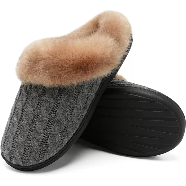 imageWateLves Womens Memory Foam Slippers Knitted Fur Collar House Shoes AntiSkid Sole for Indoor ampamp OutdoorGrey