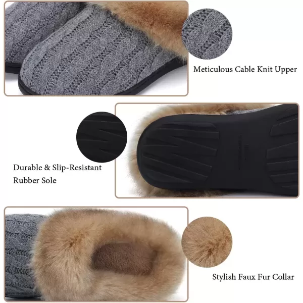 imageWateLves Womens Memory Foam Slippers Knitted Fur Collar House Shoes AntiSkid Sole for Indoor ampamp OutdoorGrey