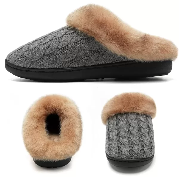 imageWateLves Womens Memory Foam Slippers Knitted Fur Collar House Shoes AntiSkid Sole for Indoor ampamp OutdoorGrey