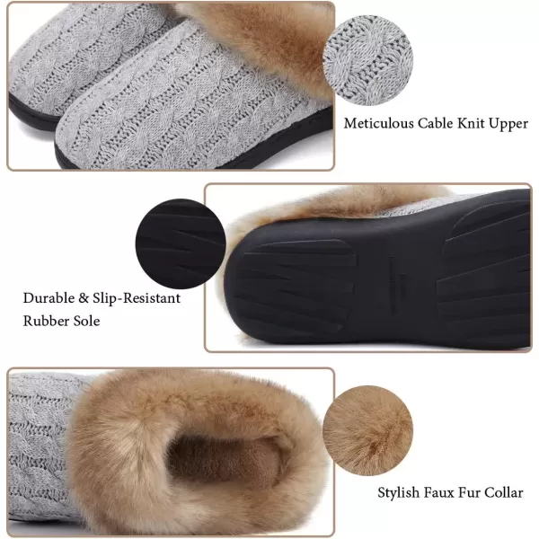 imageWateLves Womens Memory Foam Slippers Knitted Fur Collar House Shoes AntiSkid Sole for Indoor ampamp OutdoorLight Gray