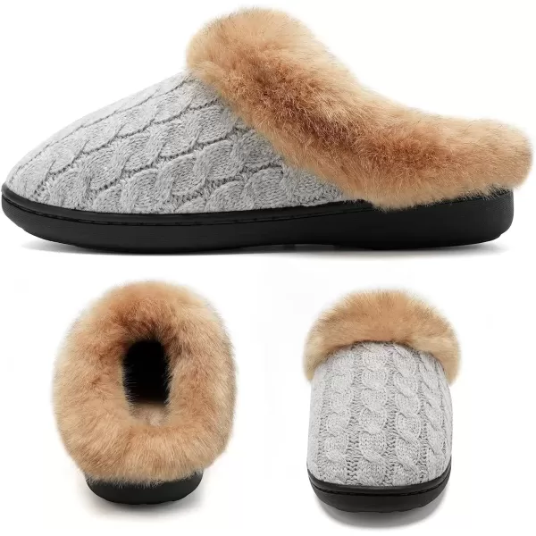 imageWateLves Womens Memory Foam Slippers Knitted Fur Collar House Shoes AntiSkid Sole for Indoor ampamp OutdoorLight Gray