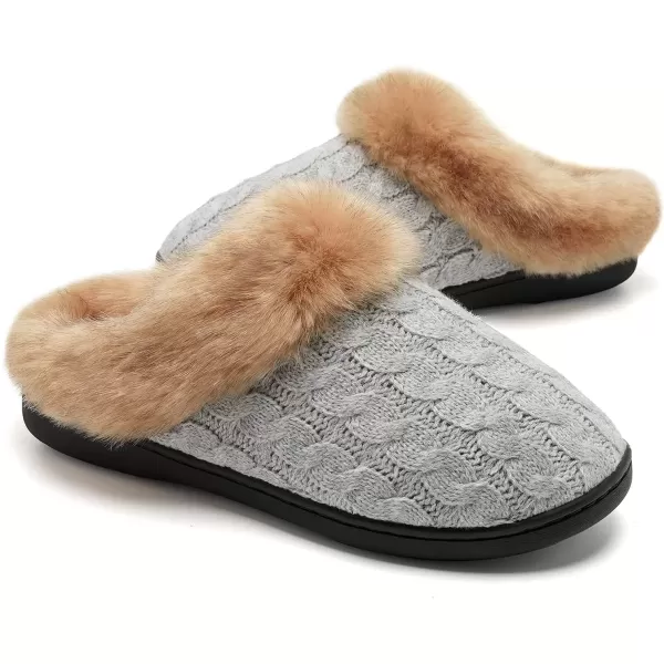 imageWateLves Womens Memory Foam Slippers Knitted Fur Collar House Shoes AntiSkid Sole for Indoor ampamp OutdoorLight Gray