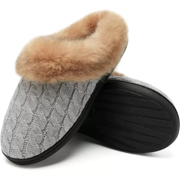 imageWateLves Womens Memory Foam Slippers Knitted Fur Collar House Shoes AntiSkid Sole for Indoor ampamp OutdoorLight Gray