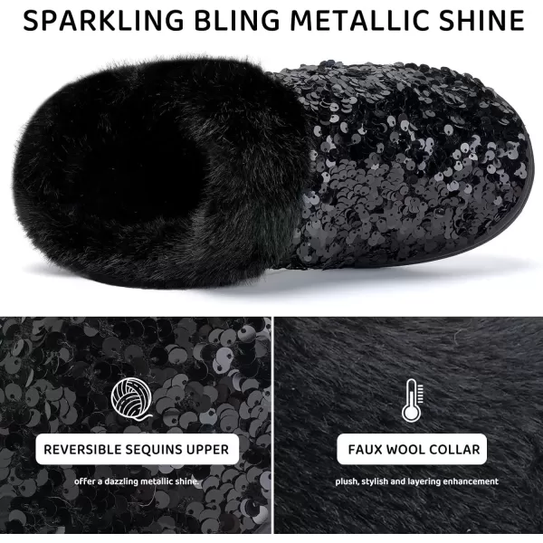 imageWateLves Womens Memory Foam Slippers Knitted Fur Collar House Shoes AntiSkid Sole for Indoor ampamp OutdoorSequins Black