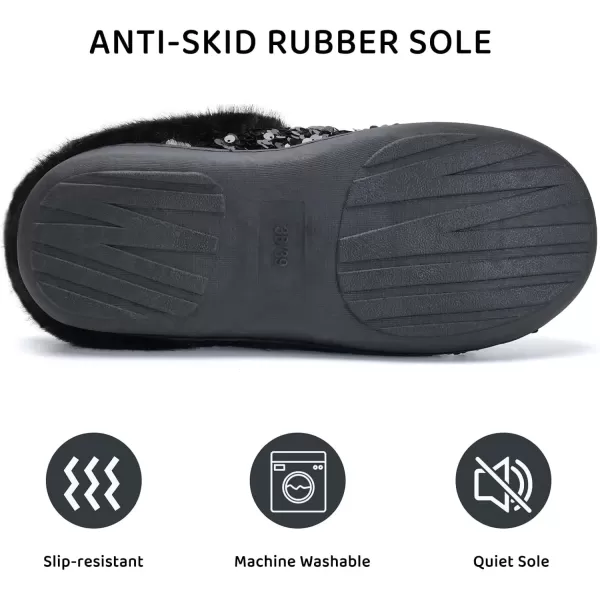 imageWateLves Womens Memory Foam Slippers Knitted Fur Collar House Shoes AntiSkid Sole for Indoor ampamp OutdoorSequins Black