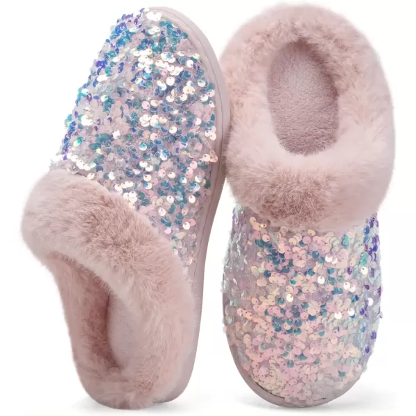 imageWateLves Womens Memory Foam Slippers Knitted Fur Collar House Shoes AntiSkid Sole for Indoor ampamp OutdoorSequins Pink