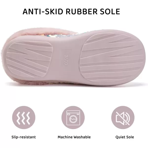 imageWateLves Womens Memory Foam Slippers Knitted Fur Collar House Shoes AntiSkid Sole for Indoor ampamp OutdoorSequins Pink