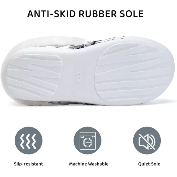 imageWateLves Womens Memory Foam Slippers Knitted Fur Collar House Shoes AntiSkid Sole for Indoor ampamp OutdoorSequins Silver