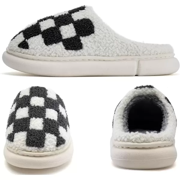 imageWateLves Womens Pillow Warm Memory Foam Slippers Comfortable Cute House Shoes Lightweight Fuzzy Christmas SlippersBlack White Chessboard