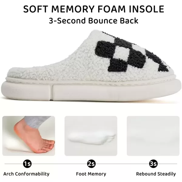 imageWateLves Womens Pillow Warm Memory Foam Slippers Comfortable Cute House Shoes Lightweight Fuzzy Christmas SlippersBlack White Chessboard