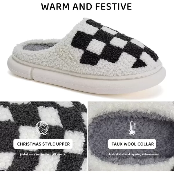imageWateLves Womens Pillow Warm Memory Foam Slippers Comfortable Cute House Shoes Lightweight Fuzzy Christmas SlippersBlack White Chessboard