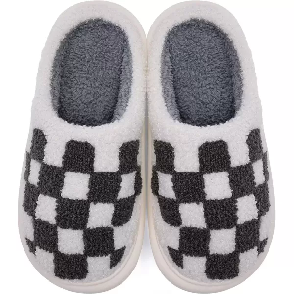 imageWateLves Womens Pillow Warm Memory Foam Slippers Comfortable Cute House Shoes Lightweight Fuzzy Christmas SlippersBlack White Chessboard