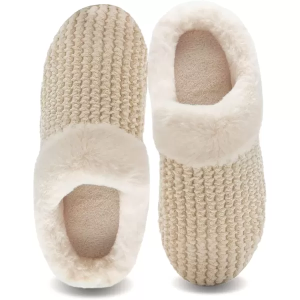 imageWateLves Womens Memory Foam Slippers Comfort WoolLike Plush Fleece Lined House Shoes for Indoor ampamp OutdoorBeige