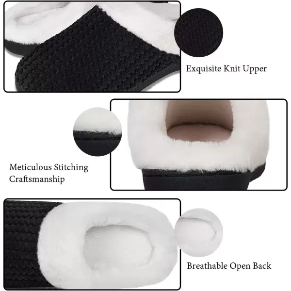 imageWateLves Womens Memory Foam Slippers Comfort WoolLike Plush Fleece Lined House Shoes for Indoor ampamp OutdoorBlack