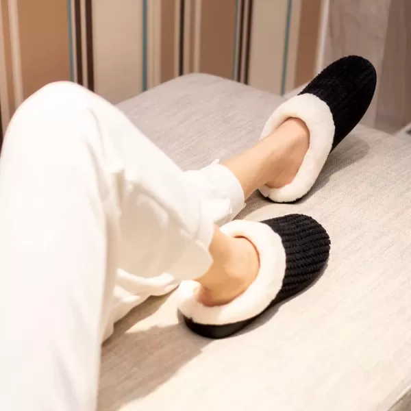 imageWateLves Womens Memory Foam Slippers Comfort WoolLike Plush Fleece Lined House Shoes for Indoor ampamp OutdoorBlack