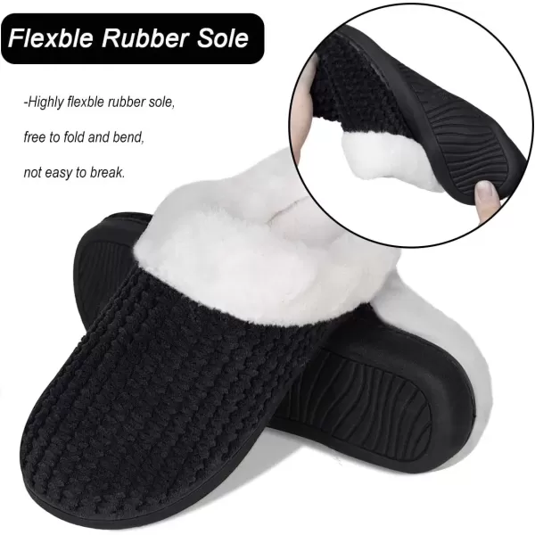 imageWateLves Womens Memory Foam Slippers Comfort WoolLike Plush Fleece Lined House Shoes for Indoor ampamp OutdoorBlack