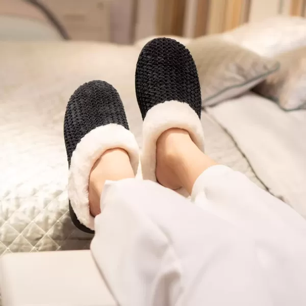 imageWateLves Womens Memory Foam Slippers Comfort WoolLike Plush Fleece Lined House Shoes for Indoor ampamp OutdoorBlack