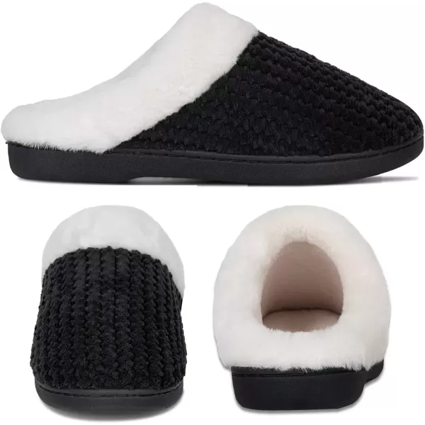 imageWateLves Womens Memory Foam Slippers Comfort WoolLike Plush Fleece Lined House Shoes for Indoor ampamp OutdoorBlack