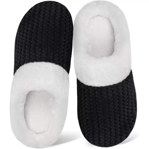 imageWateLves Womens Memory Foam Slippers Comfort WoolLike Plush Fleece Lined House Shoes for Indoor ampamp OutdoorBlack
