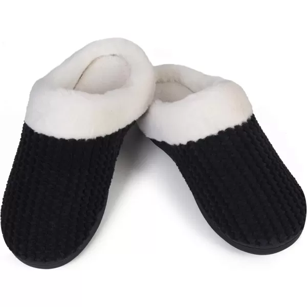 imageWateLves Womens Memory Foam Slippers Comfort WoolLike Plush Fleece Lined House Shoes for Indoor ampamp OutdoorBlack