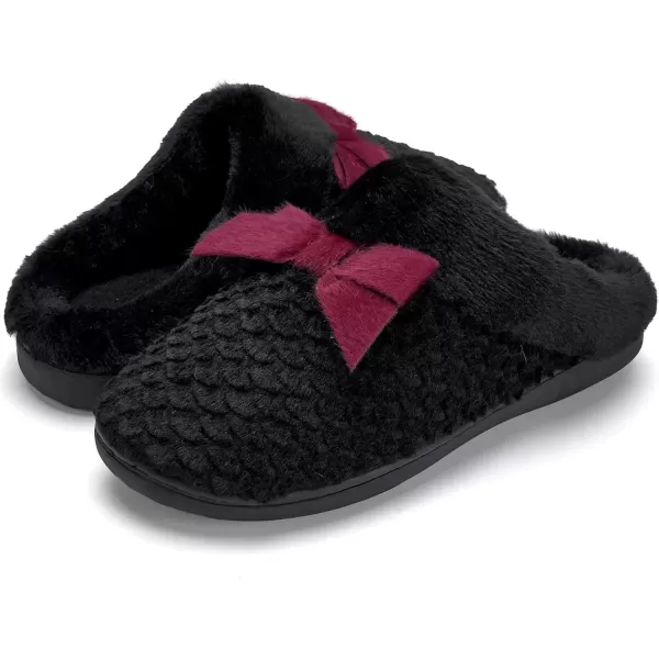 imageWateLves Womens Memory Foam Slippers Comfort WoolLike Plush Fleece Lined House Shoes for Indoor ampamp OutdoorBowBlack Red