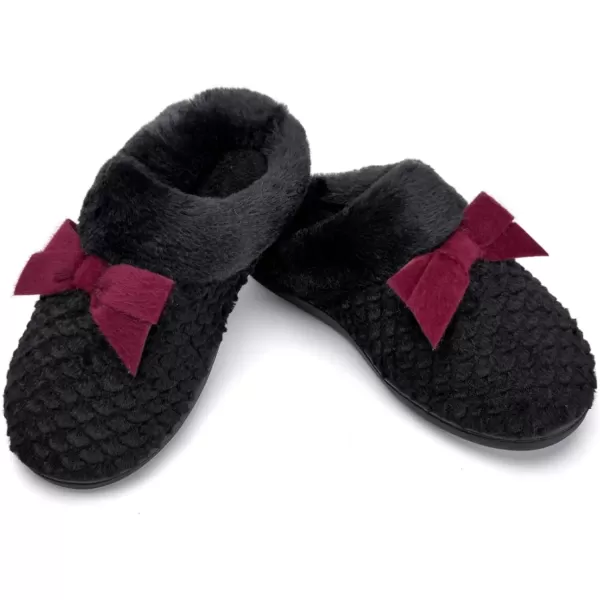 imageWateLves Womens Memory Foam Slippers Comfort WoolLike Plush Fleece Lined House Shoes for Indoor ampamp OutdoorBowBlack Red