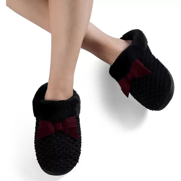 imageWateLves Womens Memory Foam Slippers Comfort WoolLike Plush Fleece Lined House Shoes for Indoor ampamp OutdoorBowBlack Red