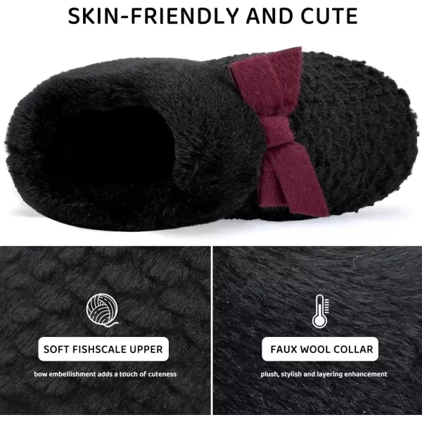 imageWateLves Womens Memory Foam Slippers Comfort WoolLike Plush Fleece Lined House Shoes for Indoor ampamp OutdoorBowBlack Red