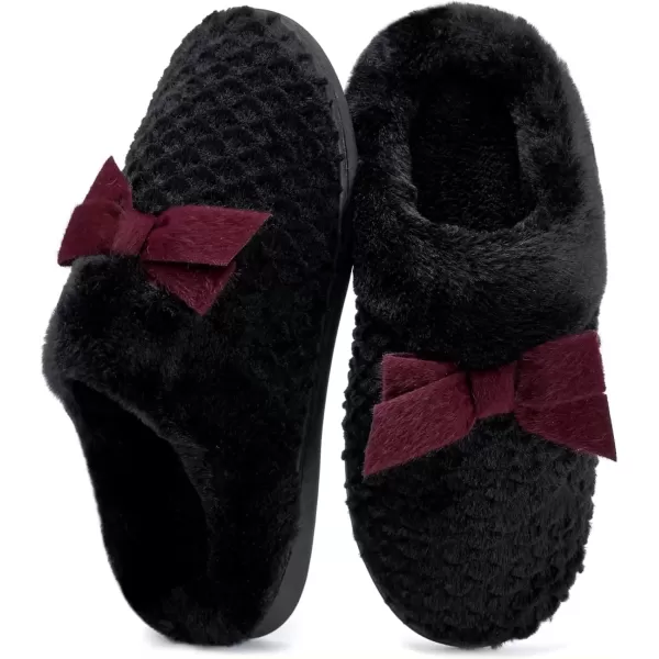 imageWateLves Womens Memory Foam Slippers Comfort WoolLike Plush Fleece Lined House Shoes for Indoor ampamp OutdoorBowBlack Red