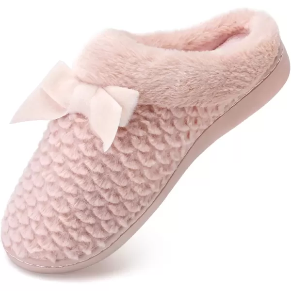 imageWateLves Womens Memory Foam Slippers Comfort WoolLike Plush Fleece Lined House Shoes for Indoor ampamp OutdoorBowPink