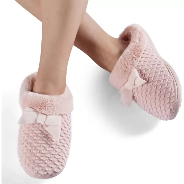 imageWateLves Womens Memory Foam Slippers Comfort WoolLike Plush Fleece Lined House Shoes for Indoor ampamp OutdoorBowPink