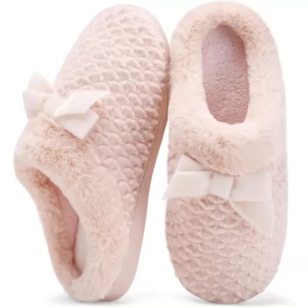 imageWateLves Womens Memory Foam Slippers Comfort WoolLike Plush Fleece Lined House Shoes for Indoor ampamp OutdoorBowPink