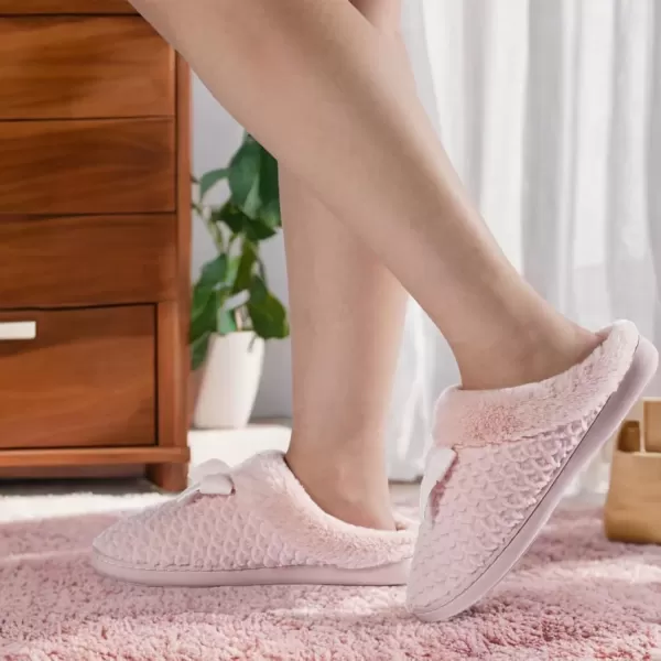 imageWateLves Womens Memory Foam Slippers Comfort WoolLike Plush Fleece Lined House Shoes for Indoor ampamp OutdoorBowPink